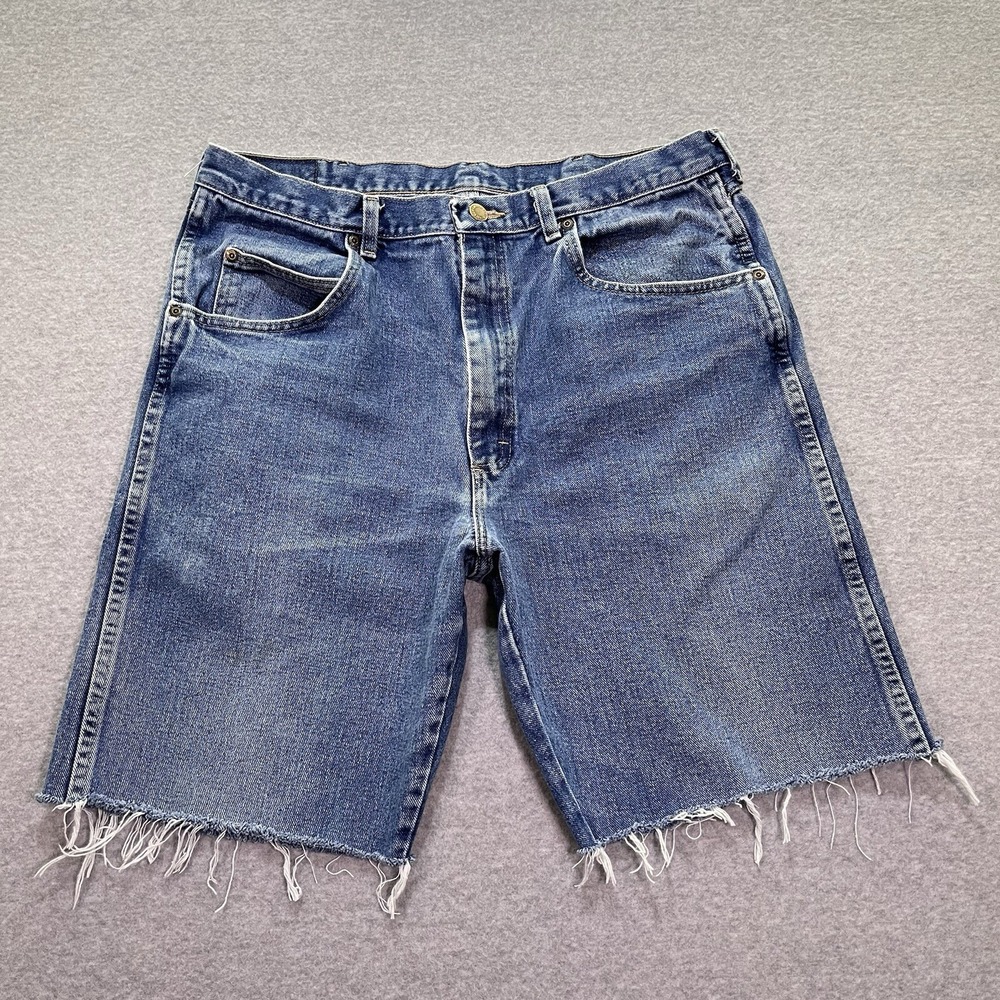 Wrangler Shorts Mens 35 (36 Tag) Blue Cutoffs Dad Jorts 10" Inseam Faded Denim